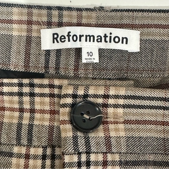 Reformation Franklin Plaid Pants in Gray and Tan - Picture 6 of 8